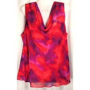 Jones Women's Blouse Top Drape Neck Sleeveless Red & Purple Size 18W